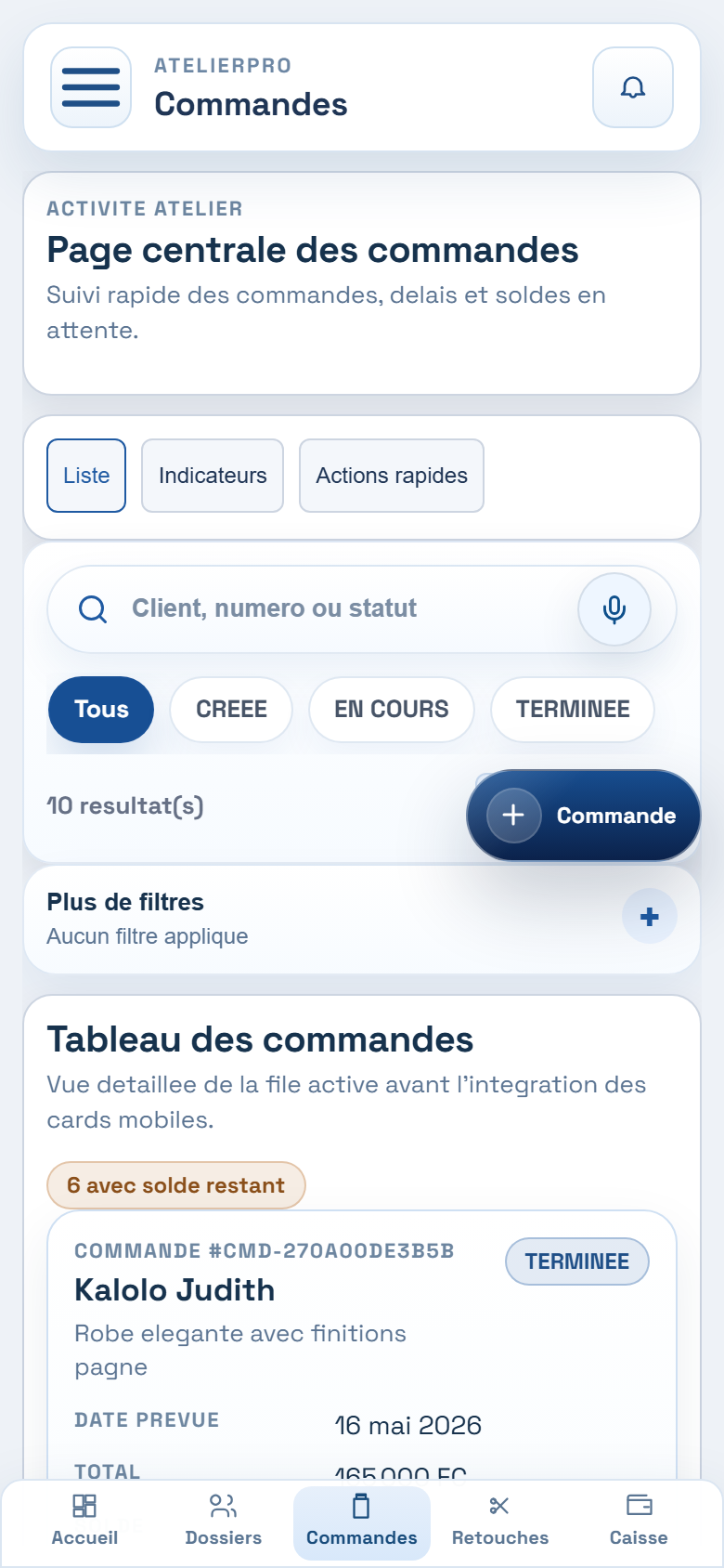 Commandes mobile Atelier Pro