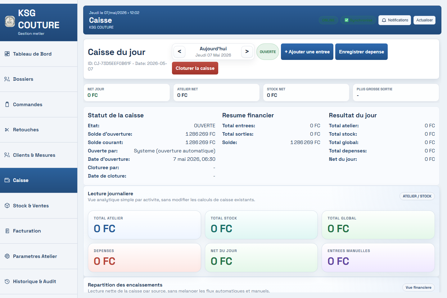Capture de la caisse dans Atelier Pro