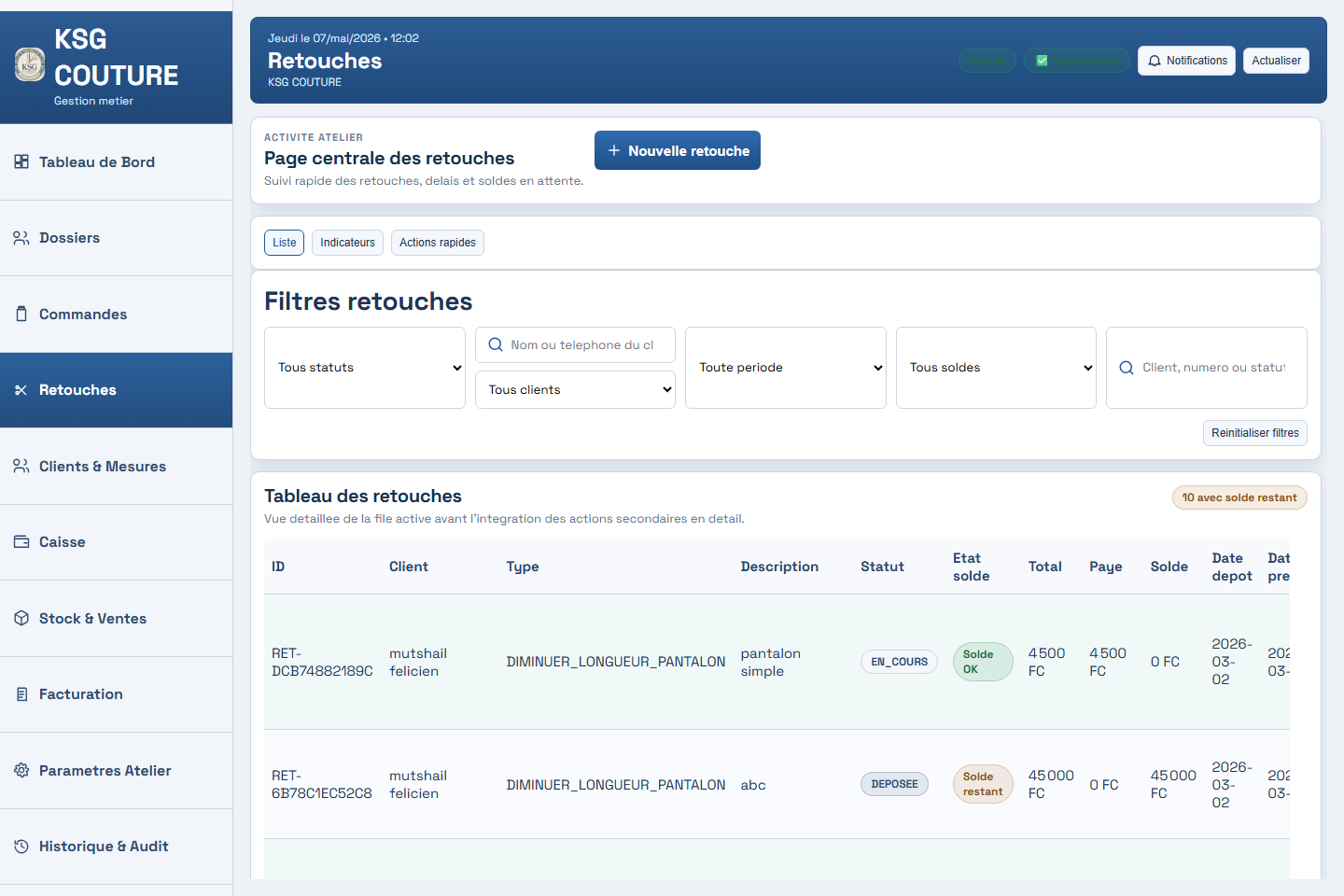 Gestion des retouches dans Atelier Pro